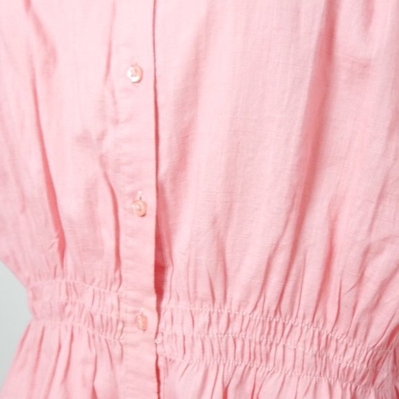 Free People Pink Button Up Short Sleeve Top w/ Gathered Waist Crochet Back Small - Picture 6 of 10